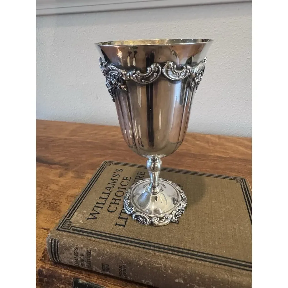 Wallace Baroque Silverplate Water Goblet #237 Gold Wash Interior 6.25”